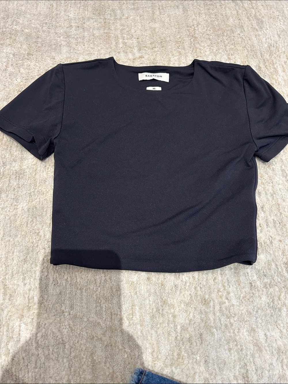 Babaton Black Boxy Crewneck Crop Top